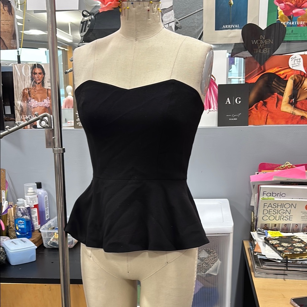 Black Strapless Peplum Top
